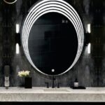 Modern Oval LED Bathroom Mirror with Multi-Line Light Ring & Touch Sensor